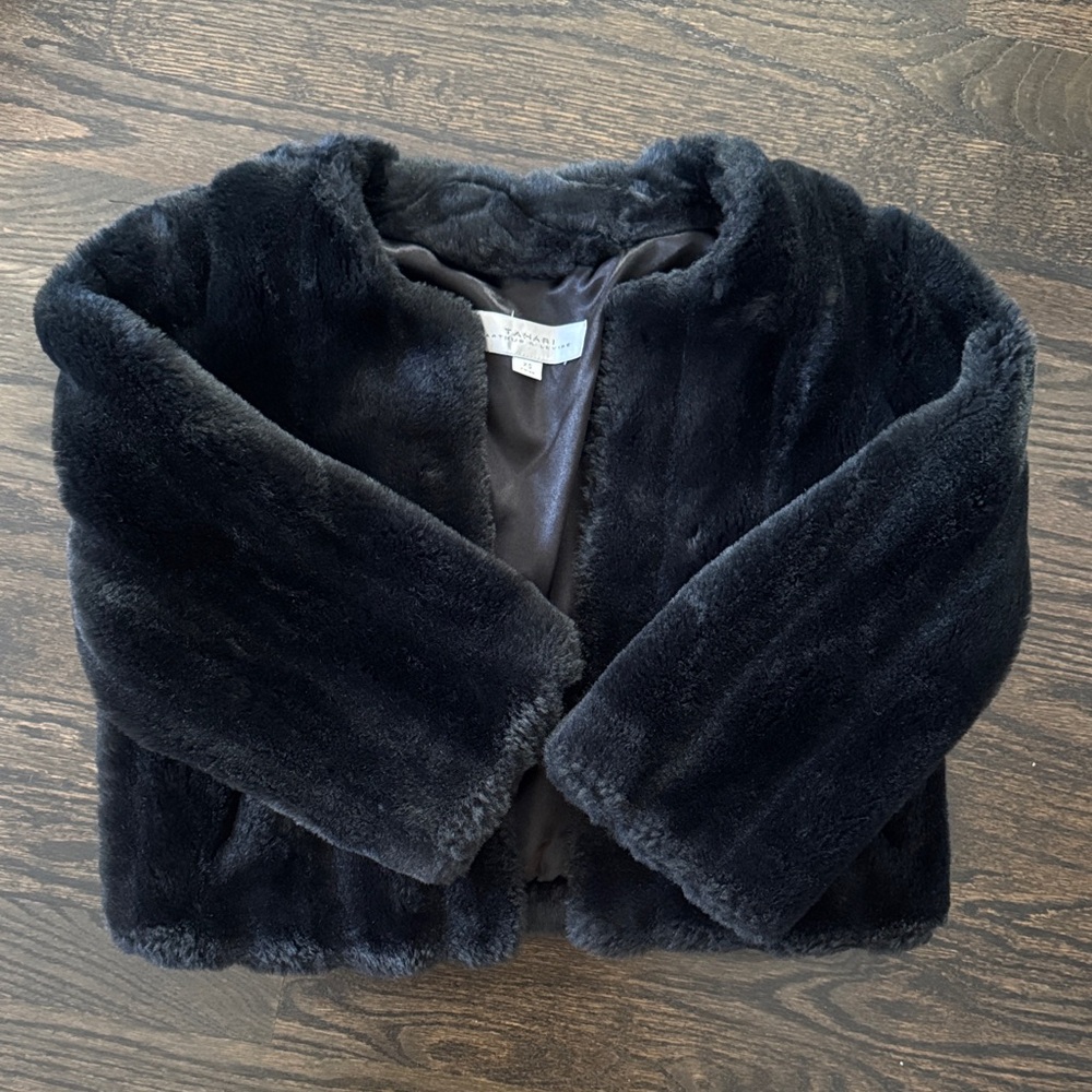 Tahari Black Faux Fur Jacket